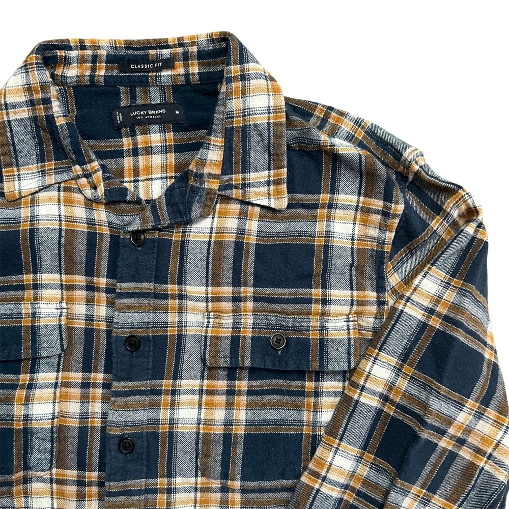 Mens Lucky Brand Classic Fit Plaid Flannel Shirt Long Sleeve - Medium